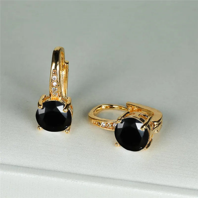 Boucles d'oreilles à clip rondes classiques pour femmes, bijoux de mariage en pierre de cristal arc-en-ciel mystique, document doré délicat