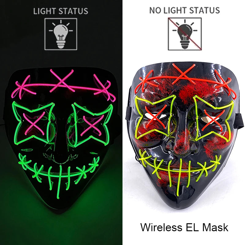 Masque Néon Lumineux EL – Halloween, Cosplay et Purge Effrayant pour Adultes