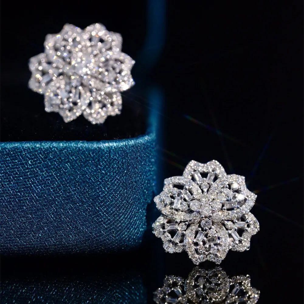 Shelly luxe réel 18K or blanc massif Au750 bijoux diamants naturels 0.90 carats squelette fleurs boucles d'oreilles pour les femmes cadeau