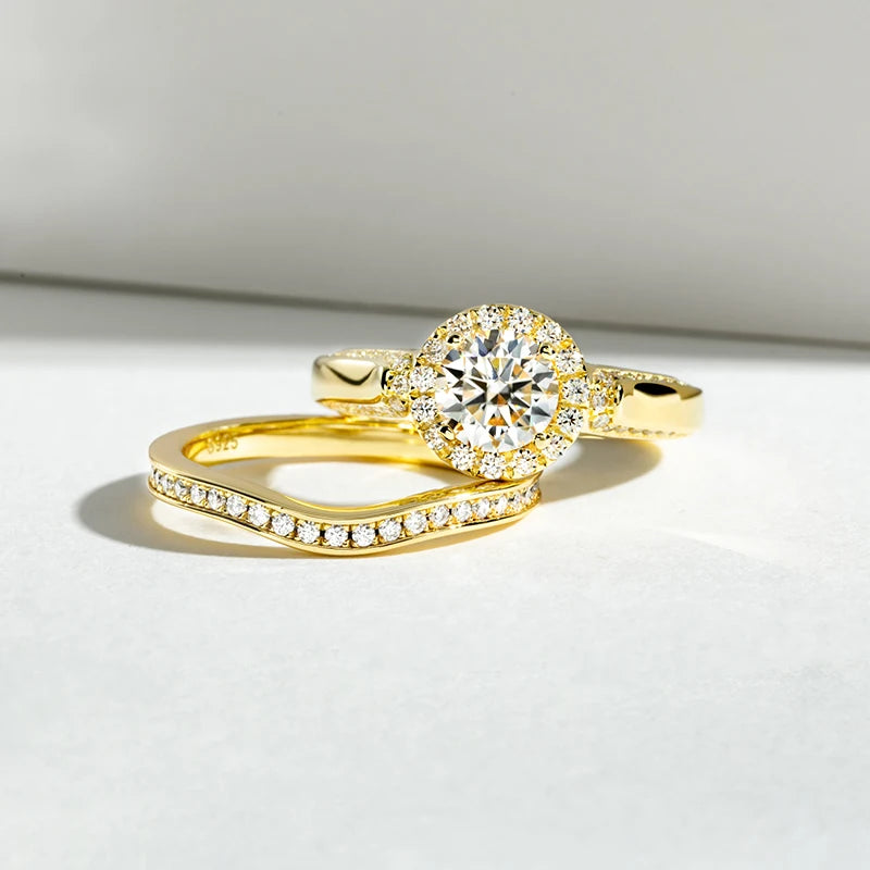 Bague de fiançailles couleur or pour femmes, en argent Sterling 925, 1 Carat, tout Moissanite