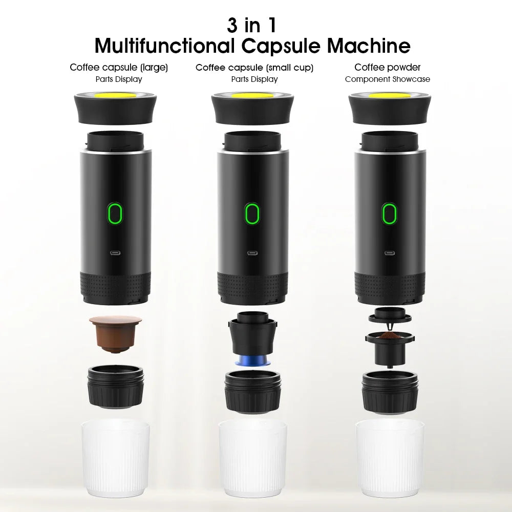 Machine à Expresso Portable Sans Fil NOCCLILI – 3-en-1 Capsules Café Moulu