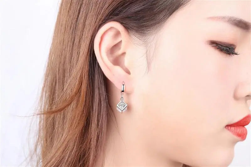 Boucles d'oreilles créoles en argent regardé 925 pour femmes, cube magique simple, accessoires de bijoux de mariage, tempérament