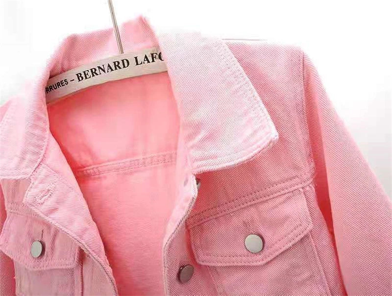 Veste en Jean pour femmes, hauts de couleur rose, couleur unie, courte, multicolore