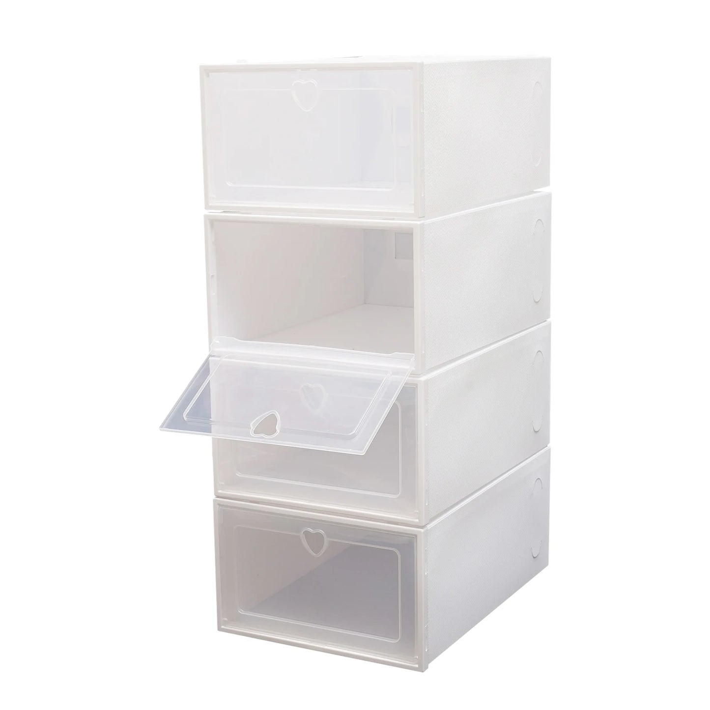Lot de 20 Boîtes de Rangement à Chaussures Empilables – Transparentes, Pliable et Modulable, Plastique PP Blanc