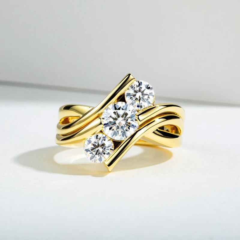 Bague Moissanite en argent regardé 925 pour femme, bijoux de fiançailles, document jaune, 3 charbons, 2 carats