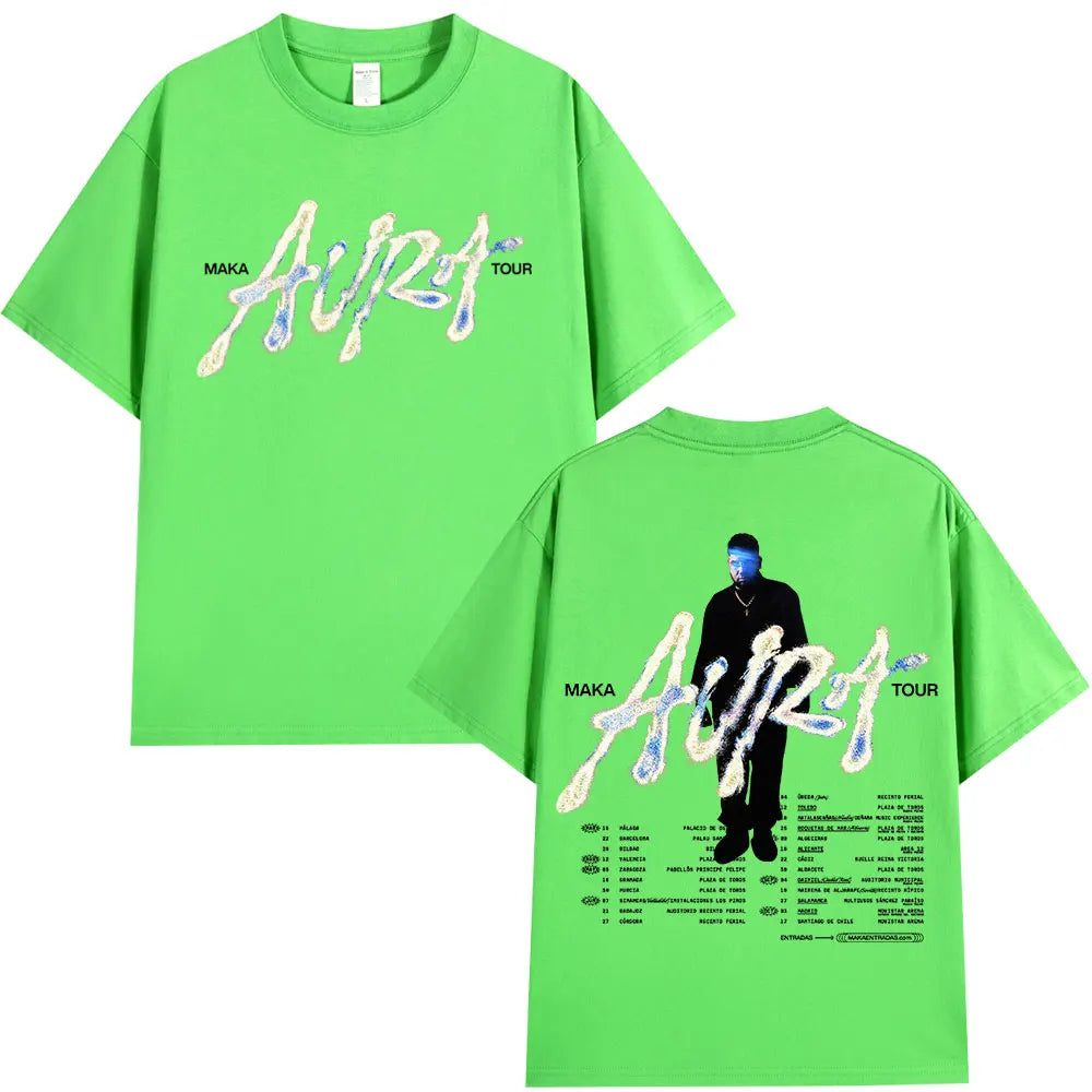 Rappeur Maka 2025 Aura Tour Merch T-shirts hommes femmes mode Vintage T-shirt décontracté coton col rond manches courtes T-shirt Streetwear