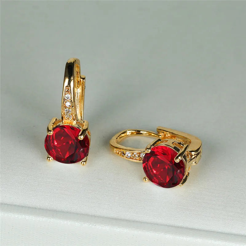Boucles d'oreilles à clip rondes classiques pour femmes, bijoux de mariage en pierre de cristal arc-en-ciel mystique, document doré délicat