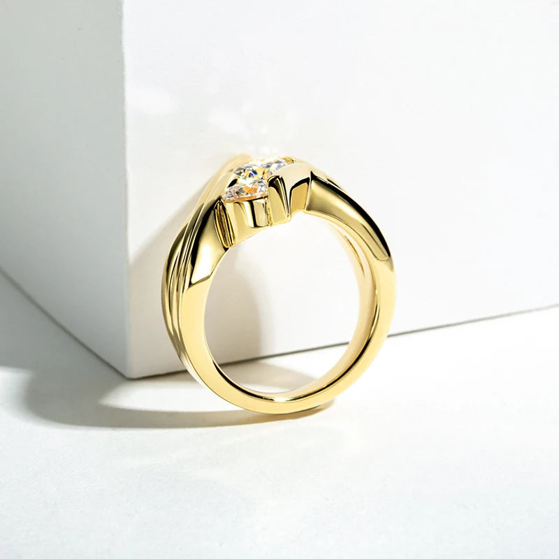 Bague Moissanite en argent regardé 925 pour femme, bijoux de fiançailles, document jaune, 3 charbons, 2 carats