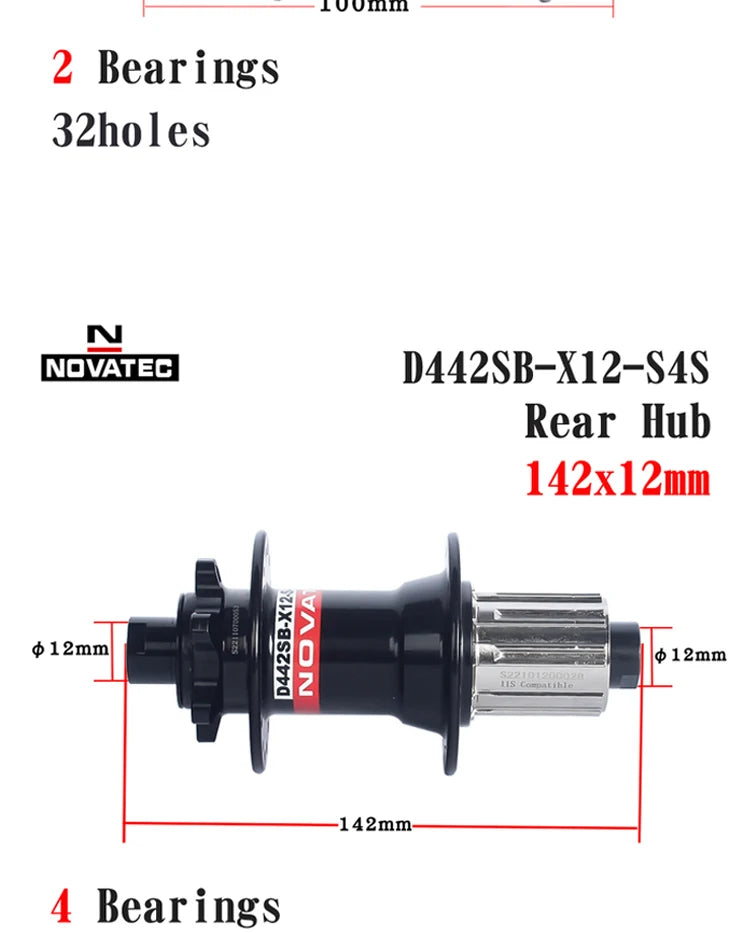 Novatec 26/27.5/29inch Mountain bike wheelset D041/D442 15X100/110 12X142/148 7-11 speed 32H Disc brake Thru MTB Bicycle wheel