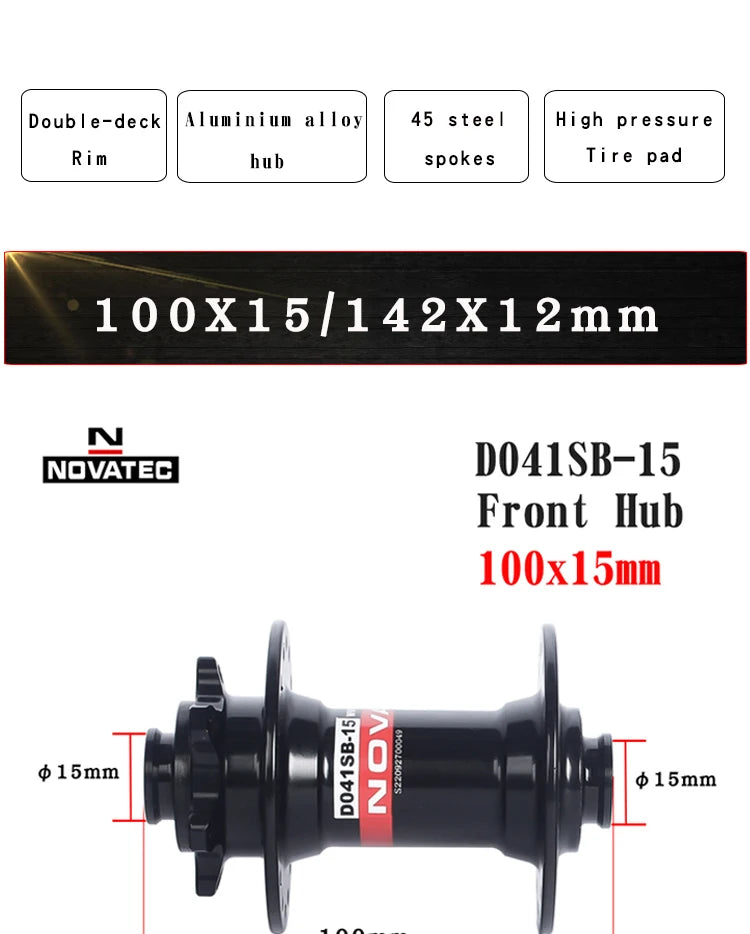 Novatec 26/27.5/29inch Mountain bike wheelset D041/D442 15X100/110 12X142/148 7-11 speed 32H Disc brake Thru MTB Bicycle wheel