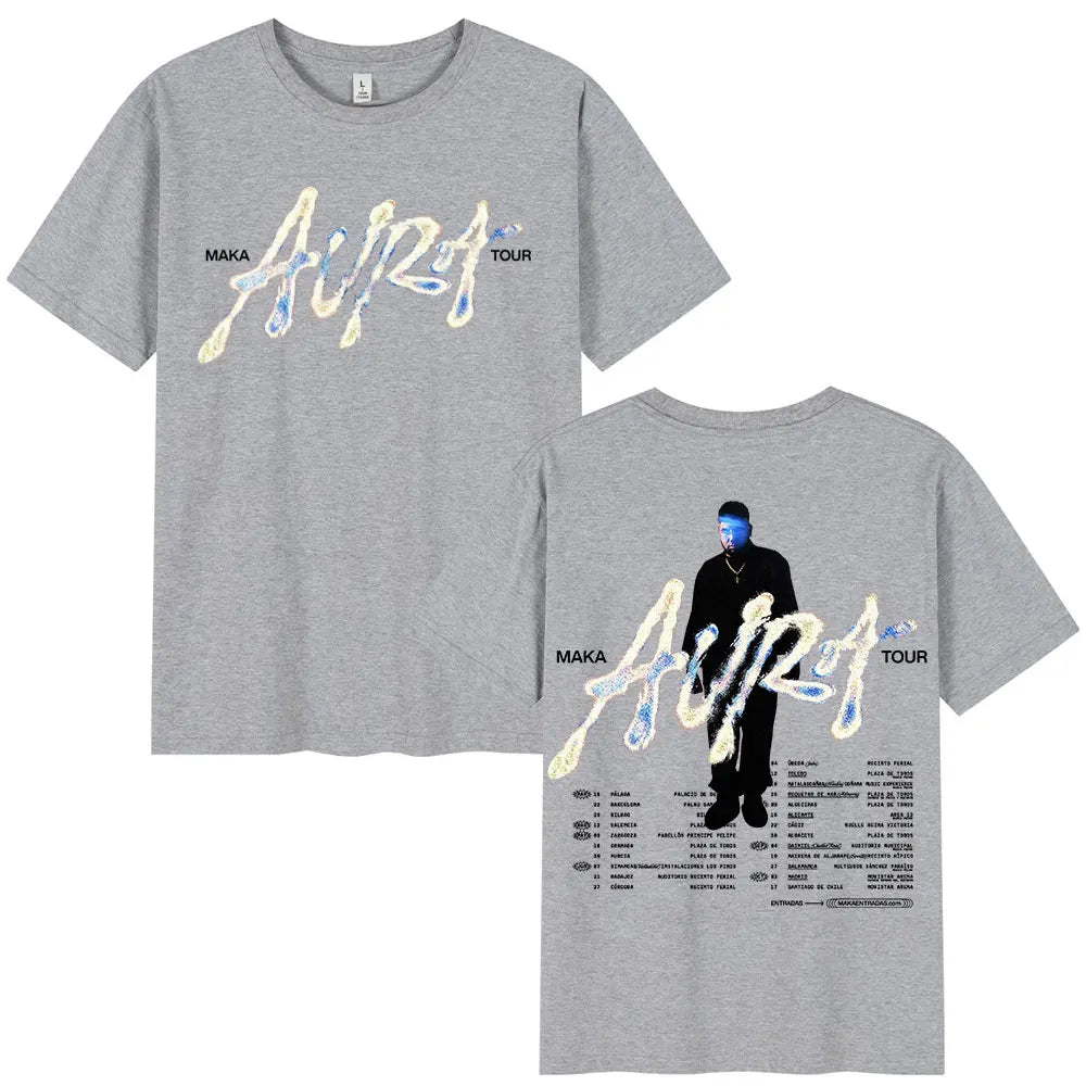 Rappeur Maka 2025 Aura Tour Merch T-shirts hommes femmes mode Vintage T-shirt décontracté coton col rond manches courtes T-shirt Streetwear