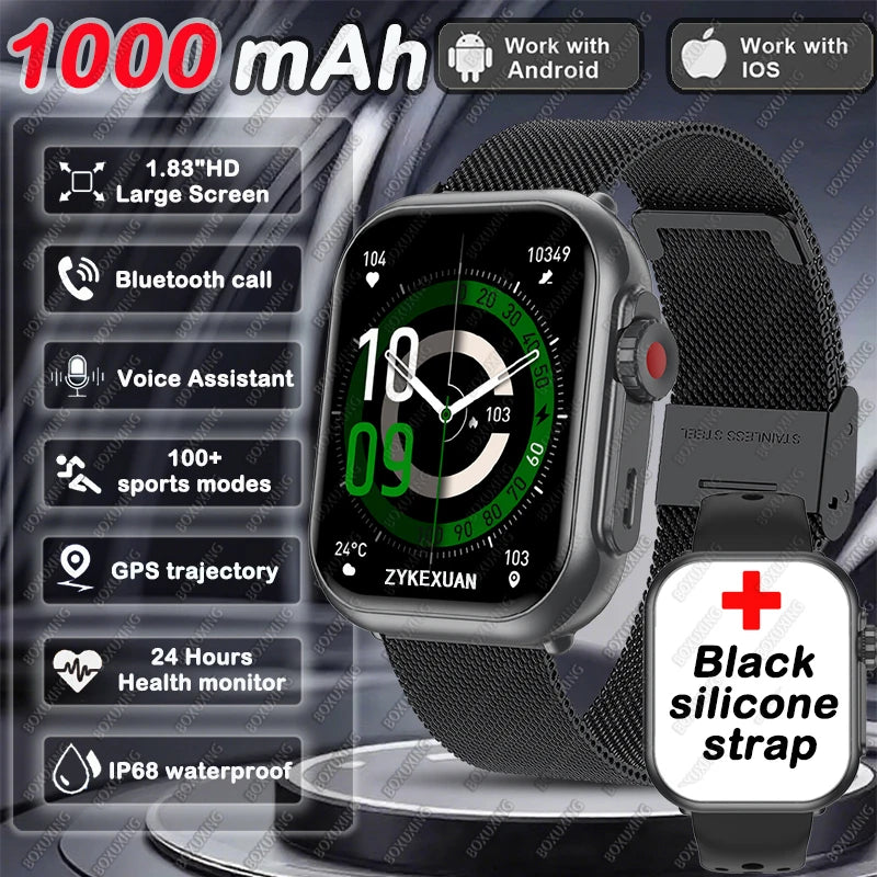 Montre Intelligente BOXUXING 2025 – Écran 1,85", Santé et Sport, Assistant Vocal