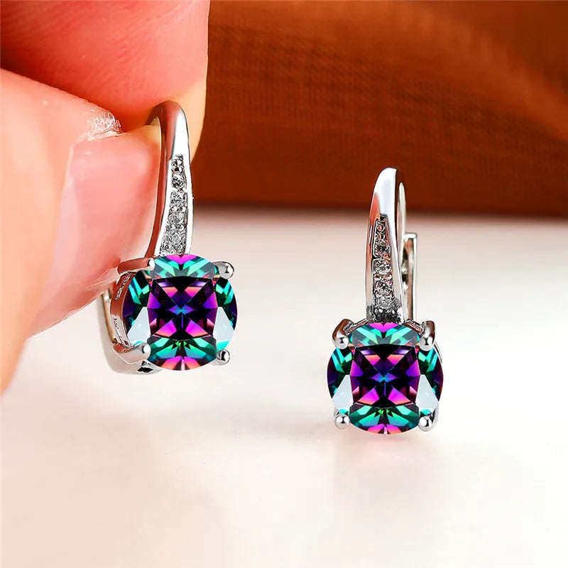 Boucles d'oreilles rondes en pierre blanche pour femmes, bijoux de mariage, cristal, classique, argent, document, femme, luxe