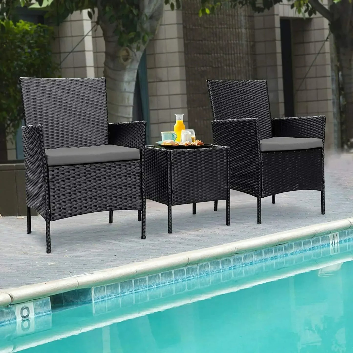 WUNICEF-Ensemble de canapé et bistrot de conversation en rotin, meubles d'extérieur, baume de jardin, table basse et 2 chaises, 3 pièces