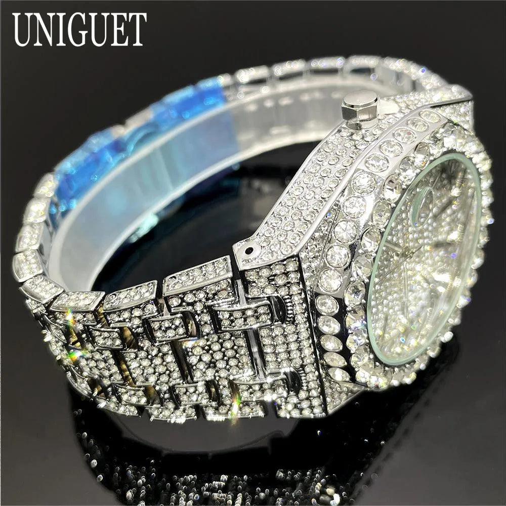 💎 Montre Homme UNIGUET DA04 – Édition Silver Iced Out Luxe & Hip Hop