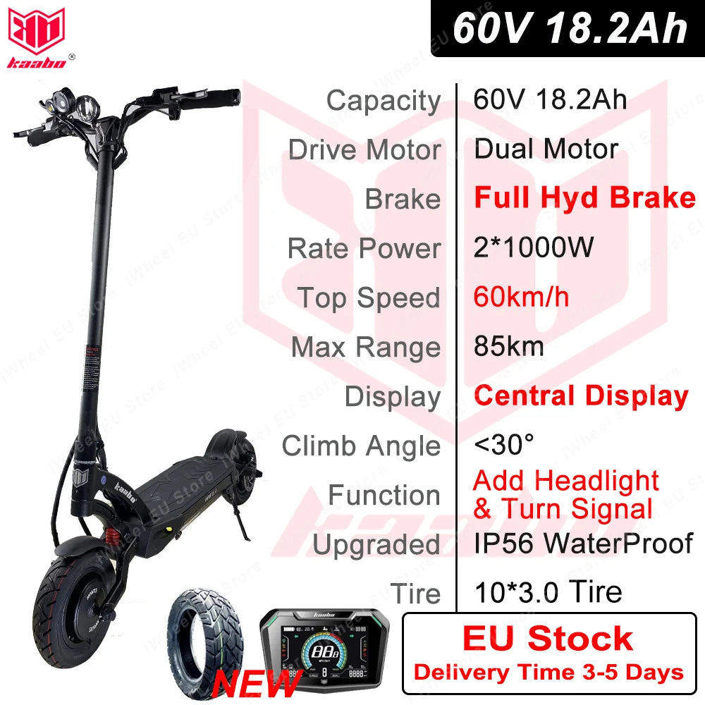 Kaabo Mantis 10 Plus V3 – Trottinette Électrique 60V 18.2Ah | 80 km d’autonomie, 10” Pneus, Freins Hydraulique, Pliable (Stock UE)