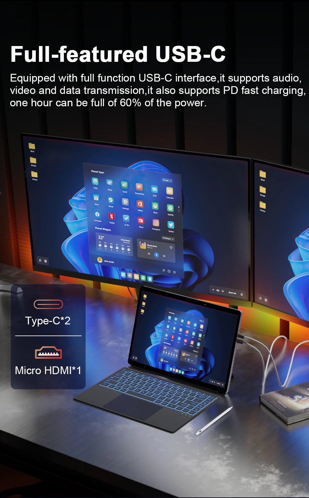 PC Portable 2-en-1 : Performance et Polyvalence avec l'écran tactile 1200P