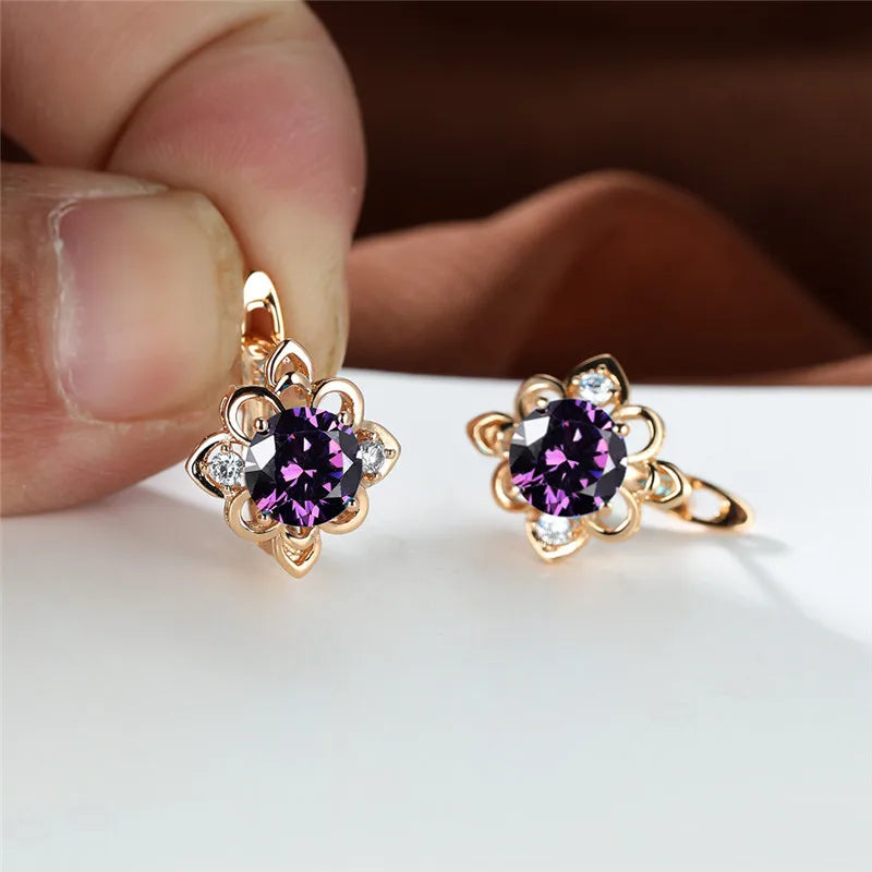 Boucles d'oreilles clip Boho Blue Stone Flower pour femme, document doré, petit cadeau de bijoux de mariage rond