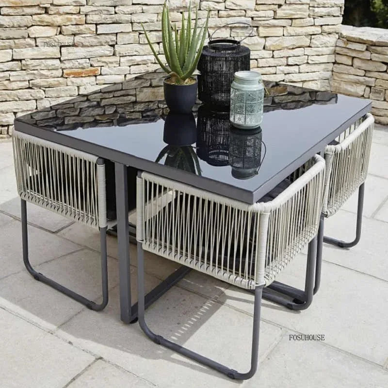 Ensembles de Table et de chaises d'extérieur en rotin PE, Table et chaise de loisirs pour cour, ensemble de meubles de jardin, balcon, meubles de Villa de jardin BB