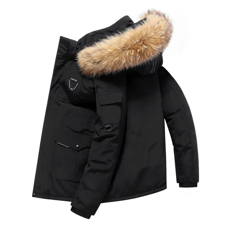 Veste à capuche en duvet de canard pour hommes Parka d’hiver chaude et coupe-vent