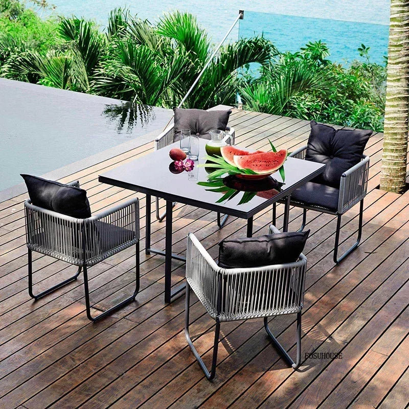 Ensembles de Table et de chaises d'extérieur en rotin PE, Table et chaise de loisirs pour cour, ensemble de meubles de jardin, balcon, meubles de Villa de jardin BB