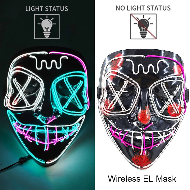Masque Néon Lumineux EL – Halloween, Cosplay et Purge Effrayant pour Adultes