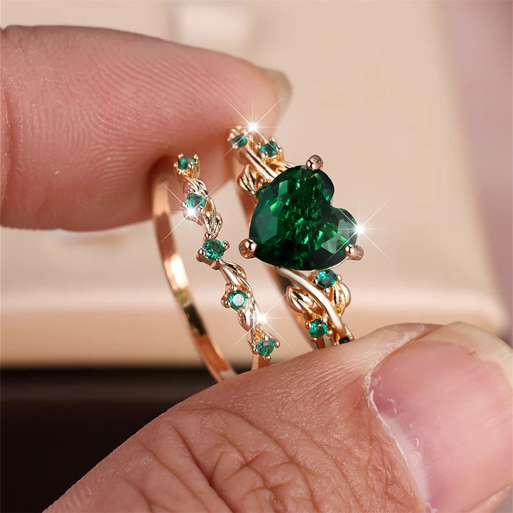 Ensemble de bagues en forme de cœur pour femmes, bleu Royal, vert, noir, rouge, couleur or Rose, Zircon blanc, bandes de mariage, bijoux pour la fête des mères