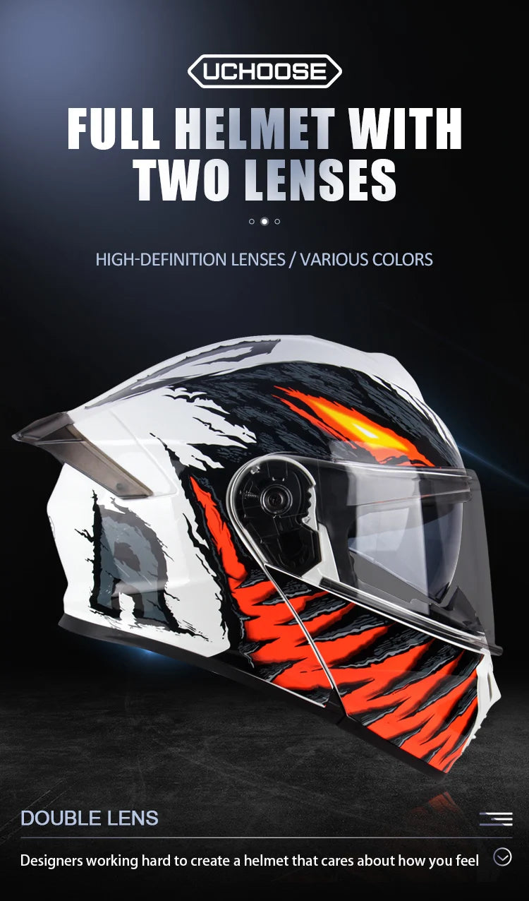 Uchoose-d'expériences intégraux approuvés DOT pour hommes et femmes, équipement de protection contre les collisions, casque rabattable pour moto, double pare-soleil