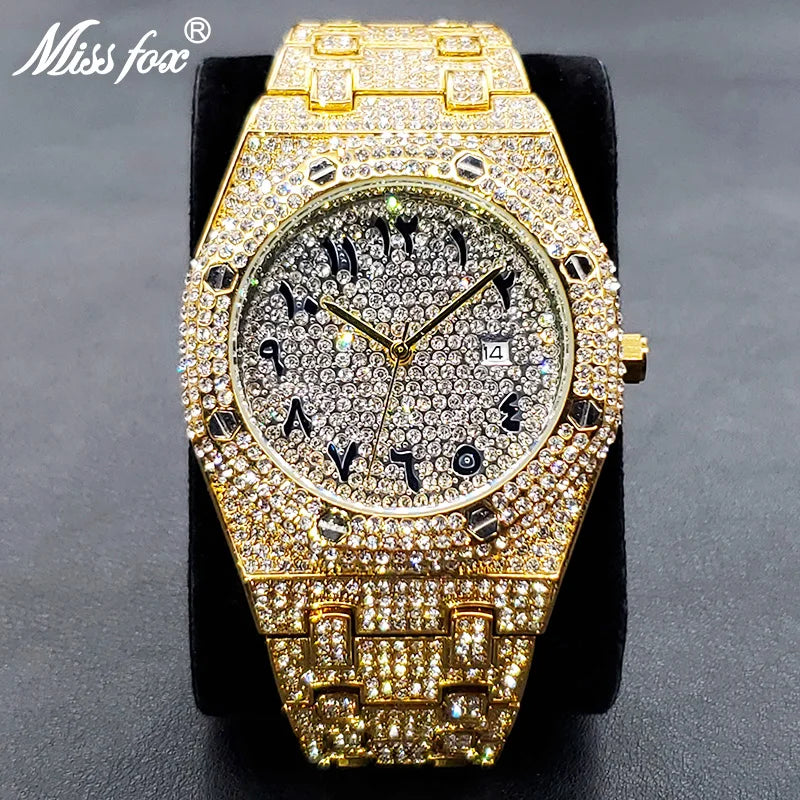 Luxus Voller Diamant Uhren für Männer Marke Hip Hop Iced Out Arabischen Ziffern Mode Stahl Wasserdichte Uhr Drop Shipping