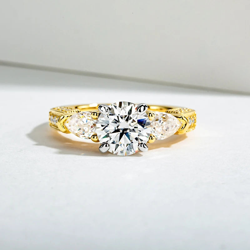 Bagues de fiançailles en argent regardé 925 Moissanite, trois charbons, alliance en diamant créée en laboratoire, 3 carats
