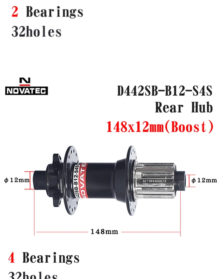 Novatec 26/27.5/29inch Mountain bike wheelset D041/D442 15X100/110 12X142/148 7-11 speed 32H Disc brake Thru MTB Bicycle wheel