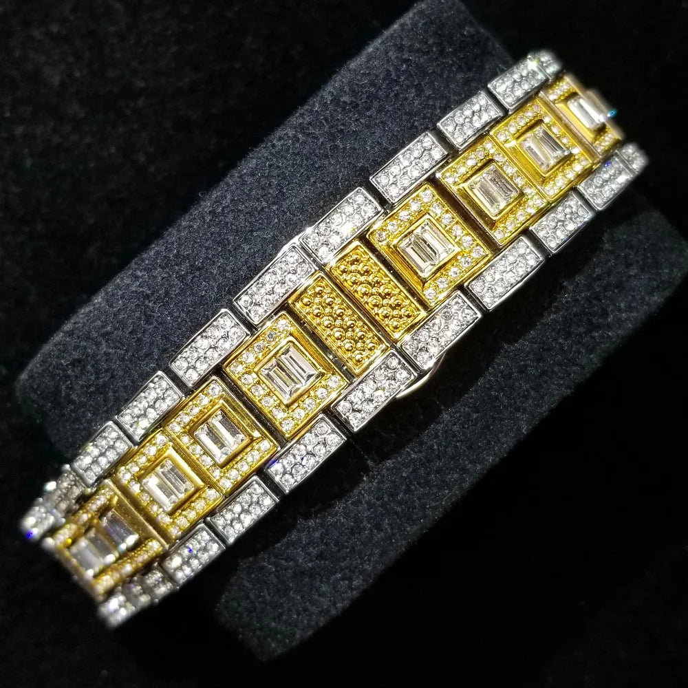 TikTok montre-bracelet en diamant pour hommes de luxe plaqué or 18 carats montres à quartz jour Date discothèque montre de fête unisexe rappeur bijoux