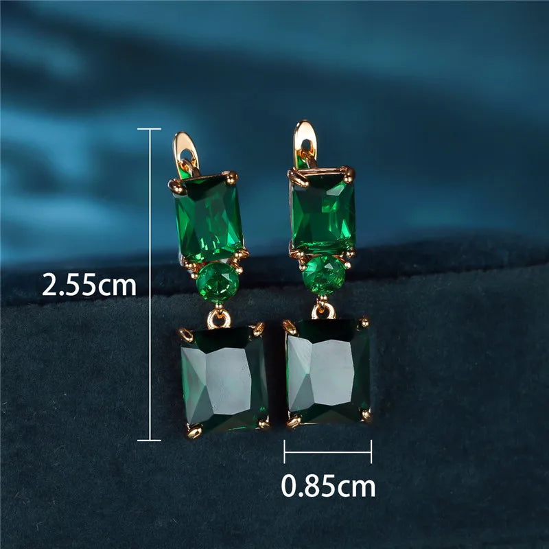 Boucles d'Oreilles Carrées en Clip Vert pour Femme, Bijoux Mignons, Vintage, en Or, pour Document de Mariage