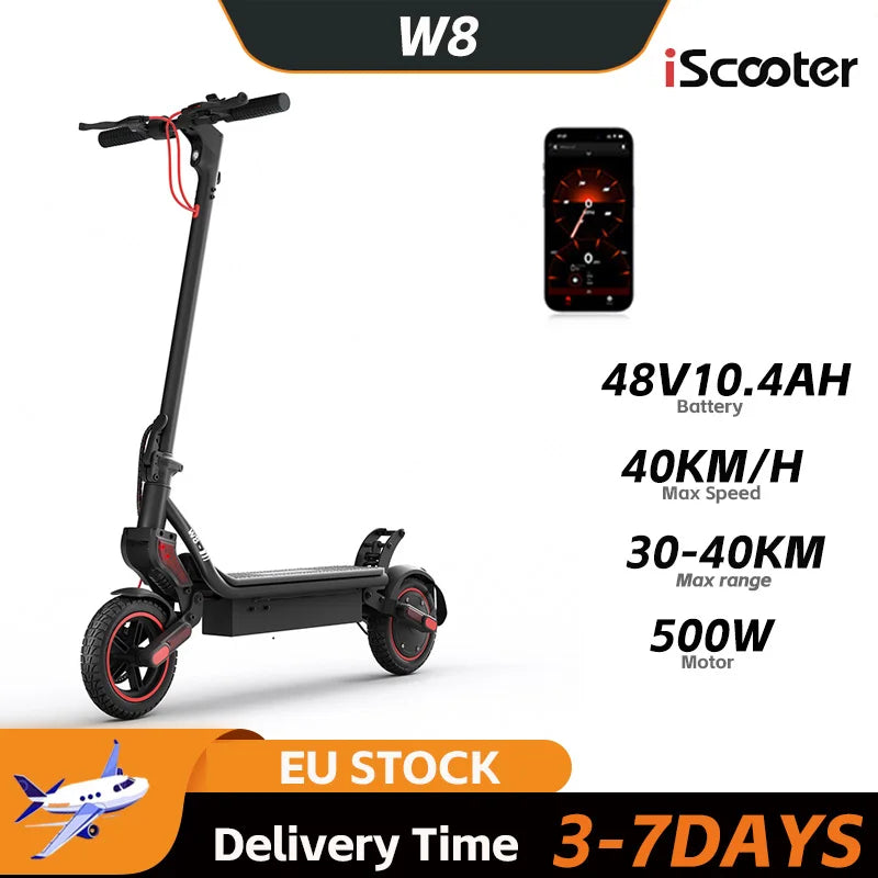 iScooter W8 – Trottinette Électrique Pliable 500W 36V | 40 km/h, 40 km d’autonomie, APP & Affichage Intelligent