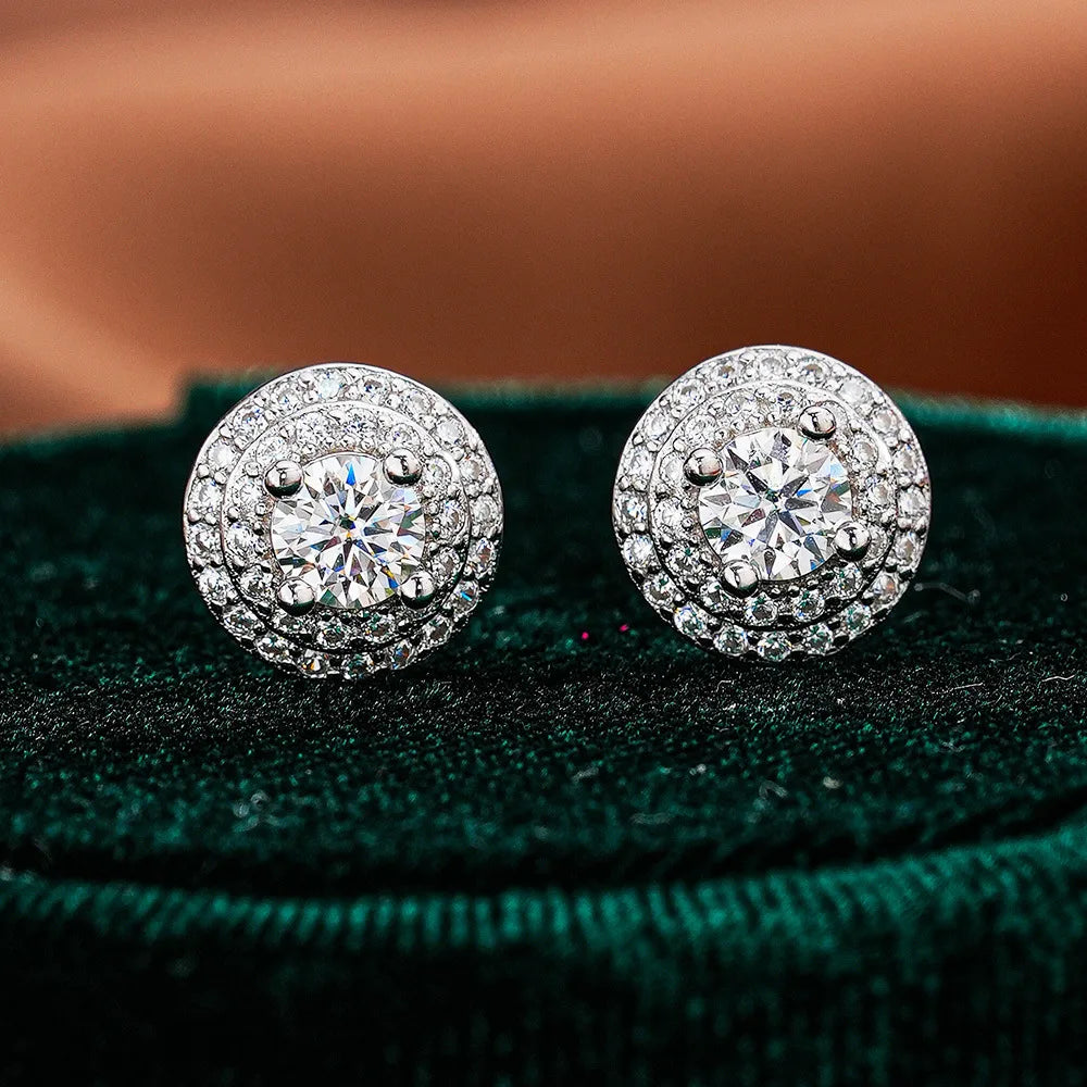 Boucles d'oreilles rondes en Moissanite pour femmes, plaqué or jaune, argent S925, 0.3 Carat, fiançailles
