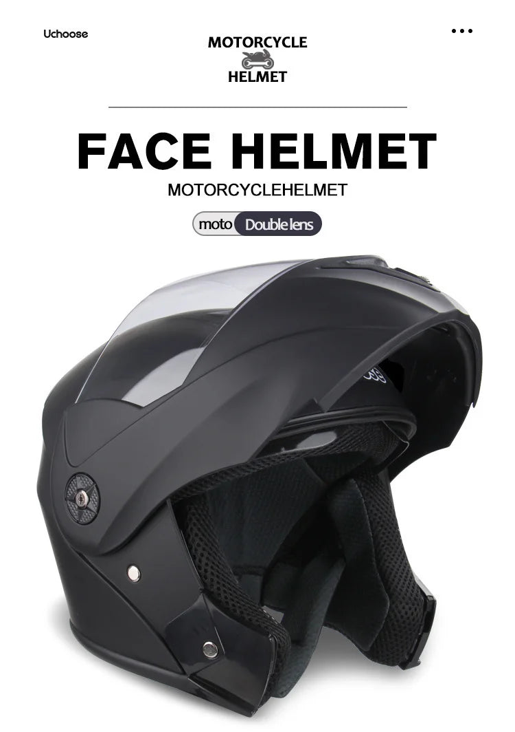 Uchoose Casque à Section transversale Double lentille Certification DOT Casque de moto de sécurité Casque à rabat modulaire Casque unisexe avec visière