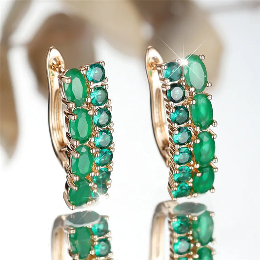 Boucles d'oreilles en pierre ovale de Jade pour femmes, rondes en Zircon vert, Vintage, couleur or, boucle d'oreille, bijoux de mariage, cadeaux polyvalents