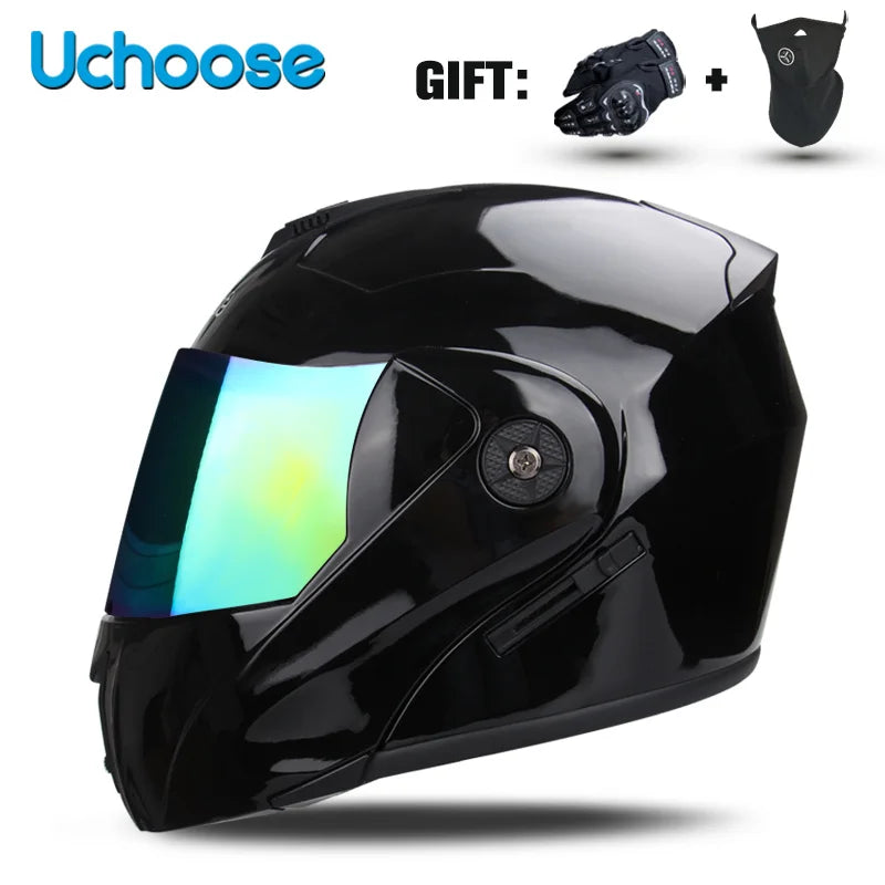 Uchoose-Casque de moto unisexe avec visière, double lentille, section transversale, certification DOT, casque de sécurité modulaire, casque à rabat