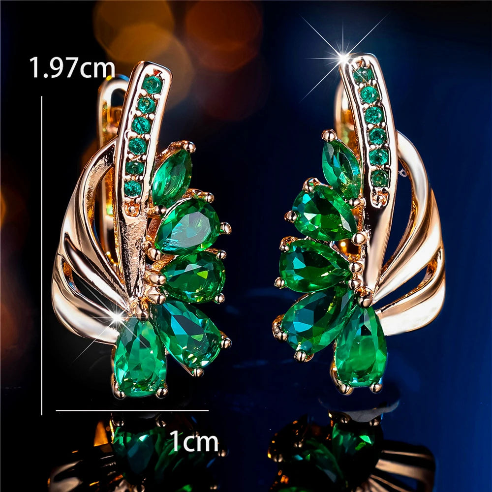 Boucles d'oreilles clip en pierre pour femme, bijoux de mariage, breloque, document doré, couleur verte, luxe