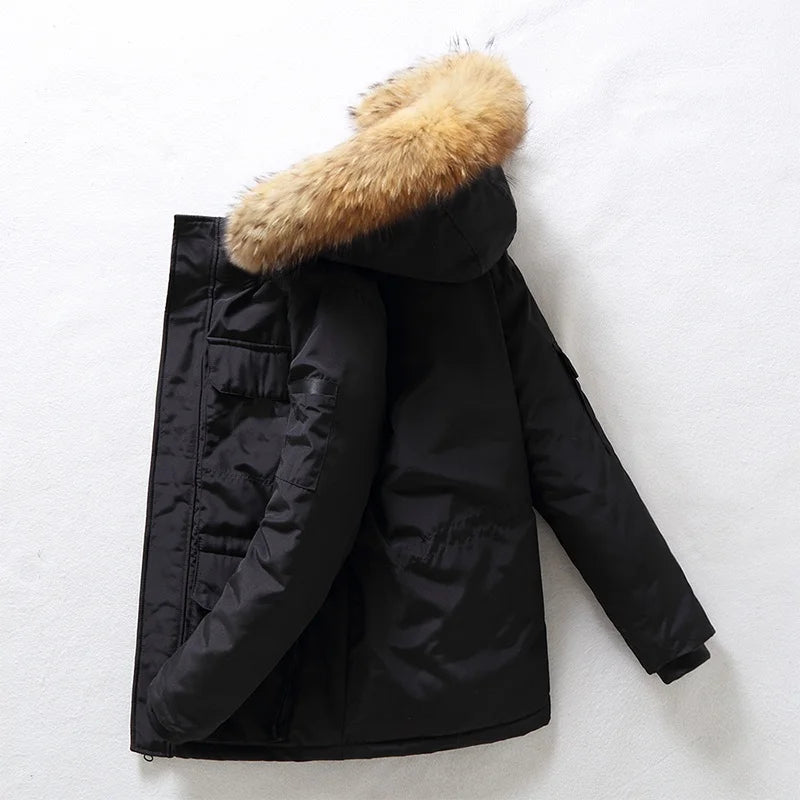 🧥 Doudoune Mixte en Duvet de Canard Blanc – Grand Col en Fourrure & Style Ski