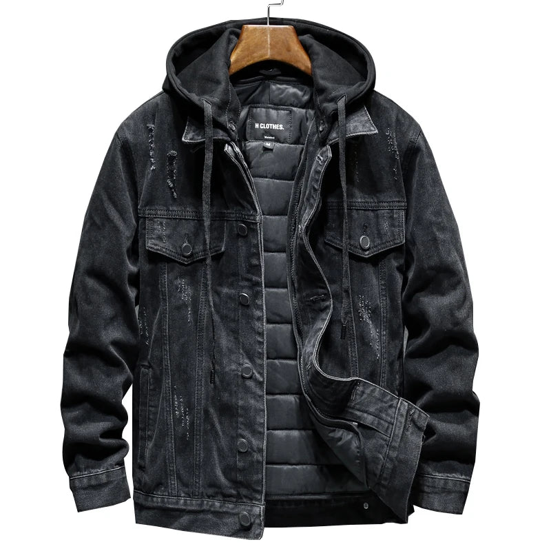 Veste en denim homme WTHINLEE – Hiver, capuche et doublure chaude