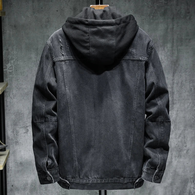 Veste en denim homme WTHINLEE – Hiver, capuche et doublure chaude