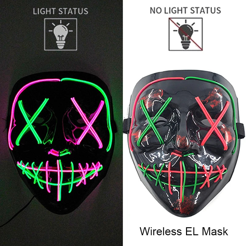 Masque Néon Lumineux EL – Halloween, Cosplay et Purge Effrayant pour Adultes