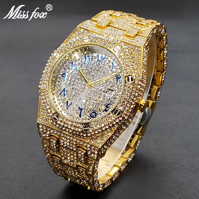 Luxus Voller Diamant Uhren für Männer Marke Hip Hop Iced Out Arabischen Ziffern Mode Stahl Wasserdichte Uhr Drop Shipping
