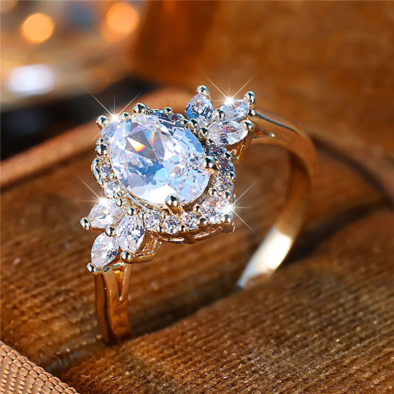 Bague de Fiançailles en Or Jaune et Blanc pour Femme, Bijoux de Luxe, Cadeau pour Mariée