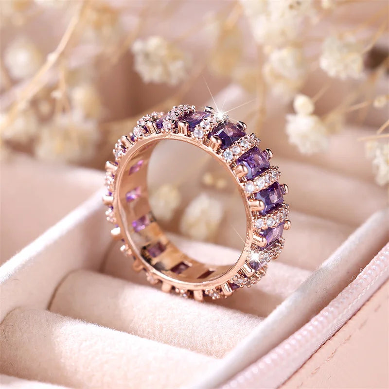 Bague en pierre de luxe pour femme, bijoux de fiançailles, cadeau de mariage mignon, couleur or rose