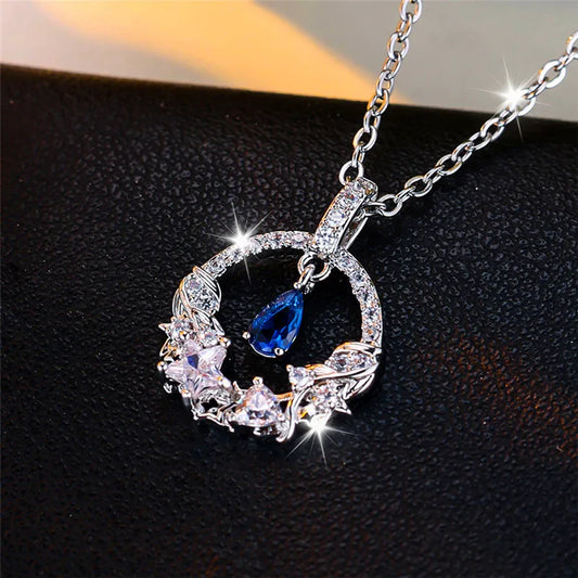 Collier pendentif goutte d'eau bleue pour femme, mignon, vintage, argent, document, bijoux de mariage, cadeau pour femme