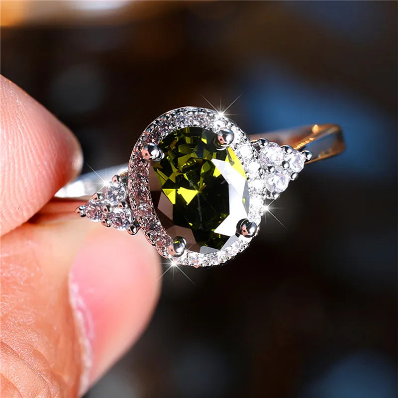 Bague de fiançailles en pierre de Zircon ovale noir pour femme, mignon, tendance, couleur argent, bijoux de mariée, cadeau pour femmes