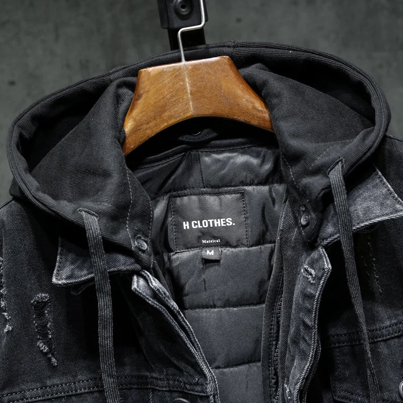 Veste en denim homme WTHINLEE – Hiver, capuche et doublure chaude