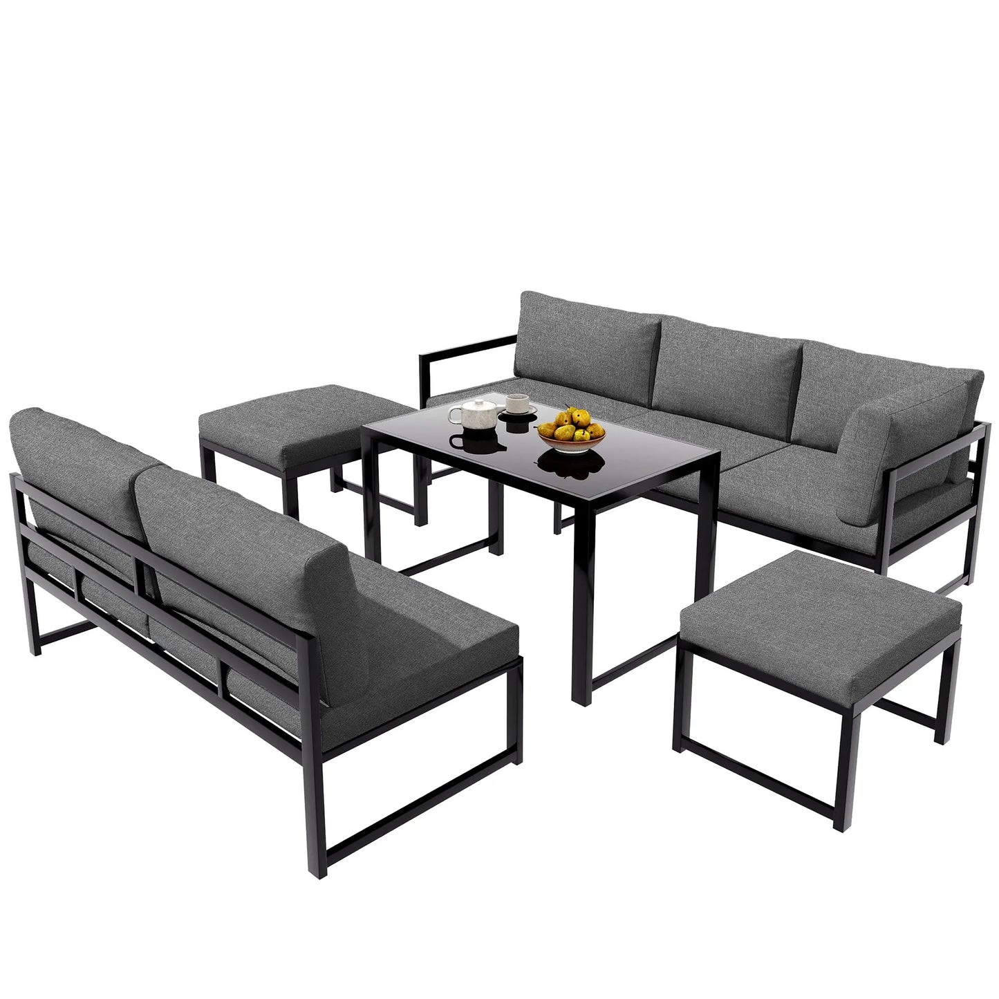 Ensemble canapé et chaise longue d'extérieur, ensemble de sièges en aluminium pour balcon de jardin avec fonction chaise longue